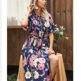 Flower Print Ruffle Sleeve Maxi Dress