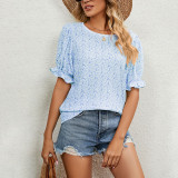 Floral Round Neck Ruffle Sleeve T-Shirts