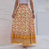 High Waisted Flower Print Split Maxi Skirts