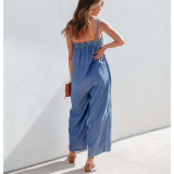 Blue Denim Sling Casual Jumpsuits