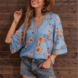 V-Neck Flared Sleeve Lace Shirts