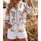 V-Neck Flared Sleeve Lace Shirts