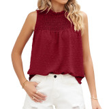 Solid Color Jacquard Sleeveless T-Shirts