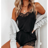 Lace Suspender Pajama Shorts Two-Piece Sets