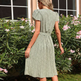 Summer Pleated V-Neck Midi Dress