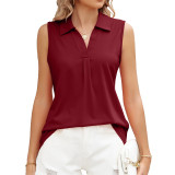 Solid Color Lapel Loose Sleeveless T-Shirts