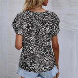 V-Neck Short Sleeve Leopard Print Shirts