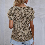 V-Neck Short Sleeve Leopard Print Shirts