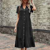 Black Vintage French V-Neck Maxi Dress