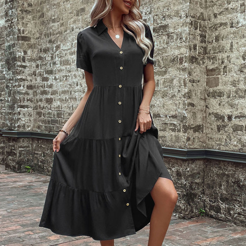 Black Vintage French V-Neck Maxi Dress