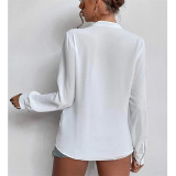 White Lace Stand Collar Long Sleeve Shirts