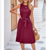Solid Color Sleeveless Midi Dress