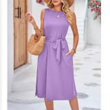 Solid Color Sleeveless Midi Dress