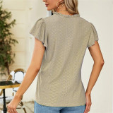 Jacquard V-Neck Short Sleeve T-Shirts