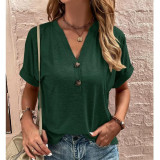 Solid Color Button Short Sleeve T-Shirts