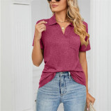Solid Color Short Sleeve Lapel Pocket T-Shirts