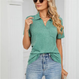 Solid Color Short Sleeve Lapel Pocket T-Shirts