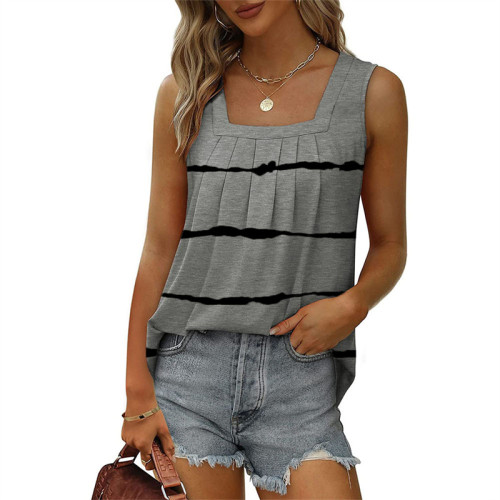 Large Size Pleated Square Neck Tank Tops