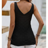 Solid Color V-Neck Hollow Tank Tops