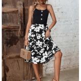Floral Splice Sling A-line Midi Dress