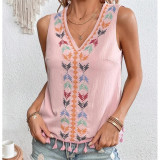 Ethnic Style V-Neck Embroidery Tank Tops