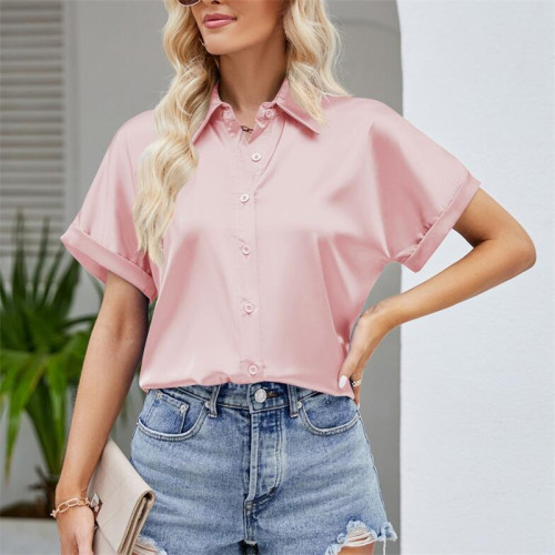 Satin V-Neck Short Sleeve Shirts