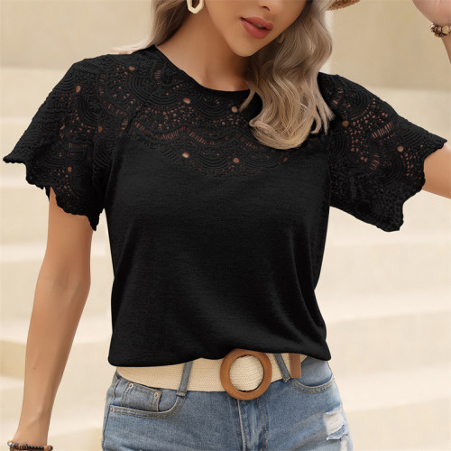 Round Neck Lace Short Sleeve T-Shirts