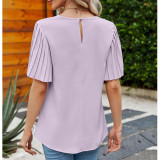 Flare Sleeves Round Neck T-Shirts Tops