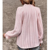 Ruffle Sleeves Chiffon Striped T-Shirts
