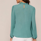 Solid Color Stand Collar Lantern Sleeve Shirts