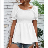 Square Neck Pleated Short Sleeve T-Shirts