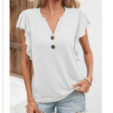 Solid Color Lotus Leaf Sleeve Top T-Shirts