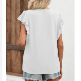 Solid Color Lotus Leaf Sleeve Top T-Shirts