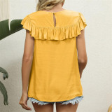 Embroidered Collar Ruffle Short Sleeve T-Shirts