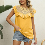 Embroidered Collar Ruffle Short Sleeve T-Shirts