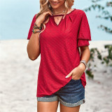 Solid Color Hollow Knitted Short Sleeve T-Shirts