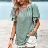Solid Color Hollow Knitted Short Sleeve T-Shirts