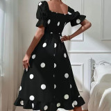 Dotted Slim Fit Sweet Ruffled Short Sleeve Dress