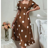 Dotted Slim Fit Sweet Ruffled Short Sleeve Dress