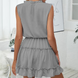 Solid Color V-neck Loose Sleeveless Ruffle Mini Dress