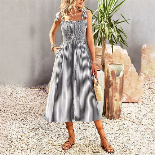 Strap Sleeveless Stripe Maxi Dress