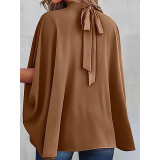 Solid Color Oversized Top Bat Sleeved Cape Shirt