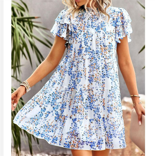 Bohemian Print Round Neck Mini Dress