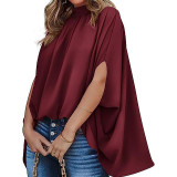 Solid Color Oversized Top Bat Sleeved Cape Shirt