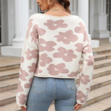 Flower Printed Knitted Pullover Sweaters