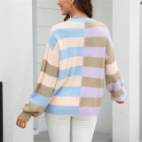 Stripe Contrast Round Neck Pullover Sweaters