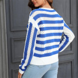 Hollow Stripe Round Neck Long Sleeve Sweaters
