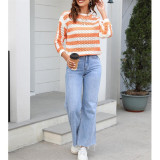 Hollow Stripe Round Neck Long Sleeve Sweaters