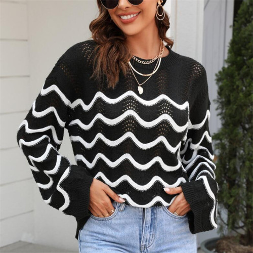 Long Sleeve Wave Pattern Hollow Sweaters