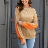 Loose Round Neck Contrast Knit Sweaters